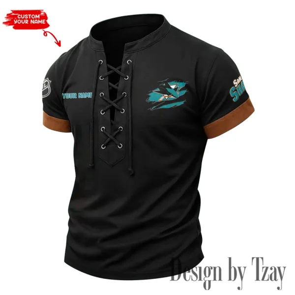 San Jose Sharks Men Casual Lace-up Short Sleeve T-shirt New Design 2025 SPTMLUSTS087