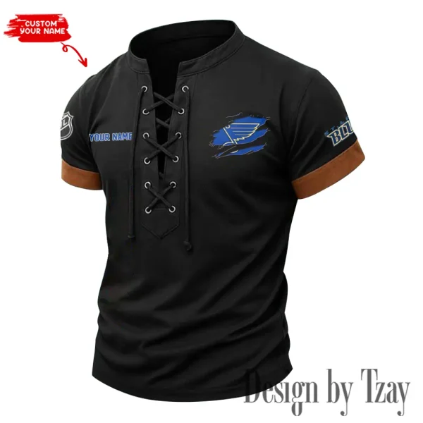 St Louis Blues Men Casual Lace-up Short Sleeve T-shirt New Design 2025 SPTMLUSTS089