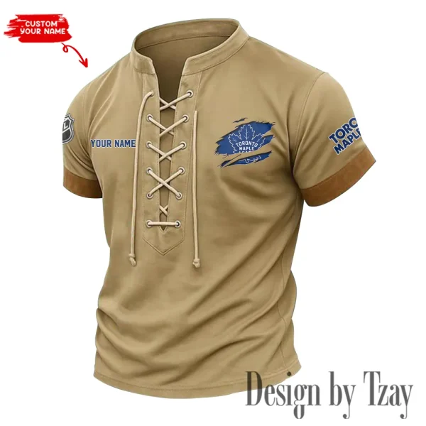 Toronto Maple Leafs Men Casual Lace-up Short Sleeve T-shirt New Design 2025 SPTMLUSTS091 - Image 2