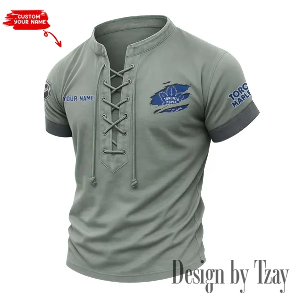 Toronto Maple Leafs Men Casual Lace-up Short Sleeve T-shirt New Design 2025 SPTMLUSTS091 - Image 3