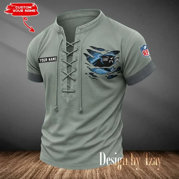 Carolina Panthers Men Casual Lace-up Short Sleeve T-shirt New Design 2025 SPTMLUSTS101 - Image 2