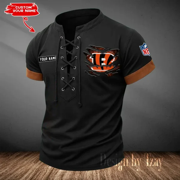 Cincinnati Bengals Men Casual Lace-up Short Sleeve T-shirt New Design 2025 SPTMLUSTS103