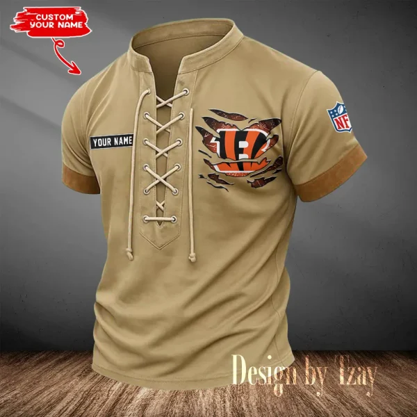Cincinnati Bengals Men Casual Lace-up Short Sleeve T-shirt New Design 2025 SPTMLUSTS103 - Image 2