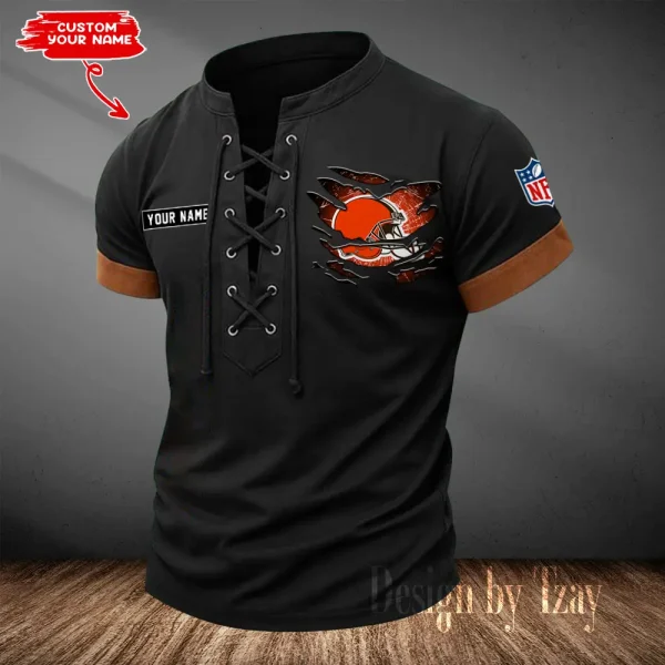 Cleveland Browns Men Casual Lace-up Short Sleeve T-shirt New Design 2025 SPTMLUSTS104