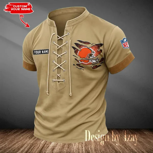 Cleveland Browns Men Casual Lace-up Short Sleeve T-shirt New Design 2025 SPTMLUSTS104 - Image 2