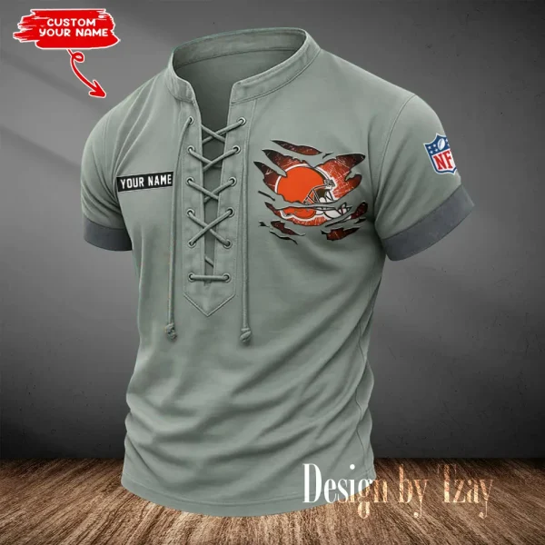 Cleveland Browns Men Casual Lace-up Short Sleeve T-shirt New Design 2025 SPTMLUSTS104 - Image 3