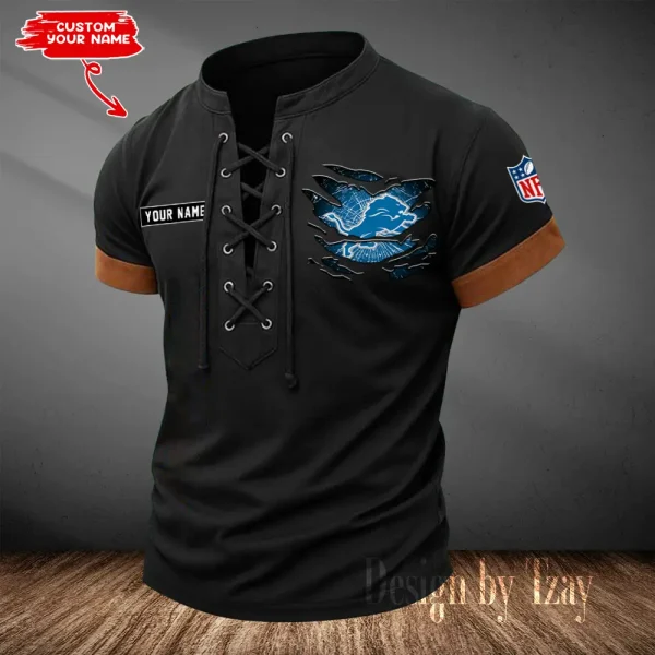 Detroit Lions Men Casual Lace-up Short Sleeve T-shirt New Design 2025 SPTMLUSTS107