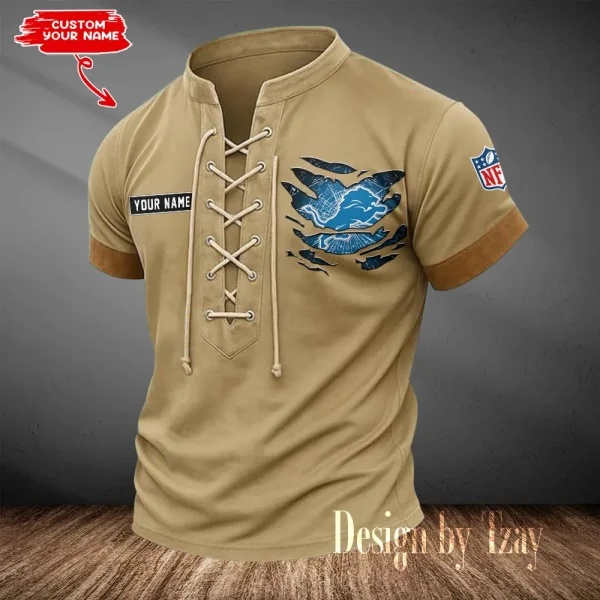 Detroit Lions Men Casual Lace-up Short Sleeve T-shirt New Design 2025 SPTMLUSTS107 - Image 2
