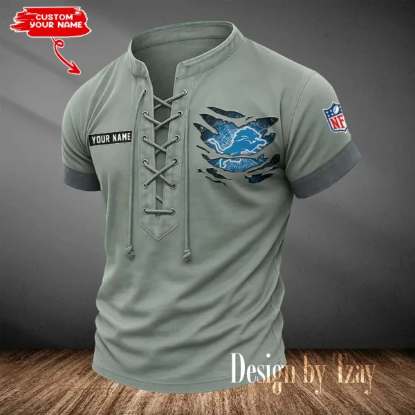 Detroit Lions Men Casual Lace-up Short Sleeve T-shirt New Design 2025 SPTMLUSTS107 - Image 3