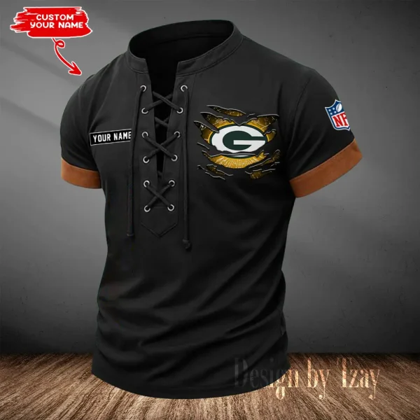 Green Bay Packers Men Casual Lace-up Short Sleeve T-shirt New Design 2025 SPTMLUSTS108