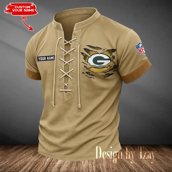 Green Bay Packers Men Casual Lace-up Short Sleeve T-shirt New Design 2025 SPTMLUSTS108 - Image 3