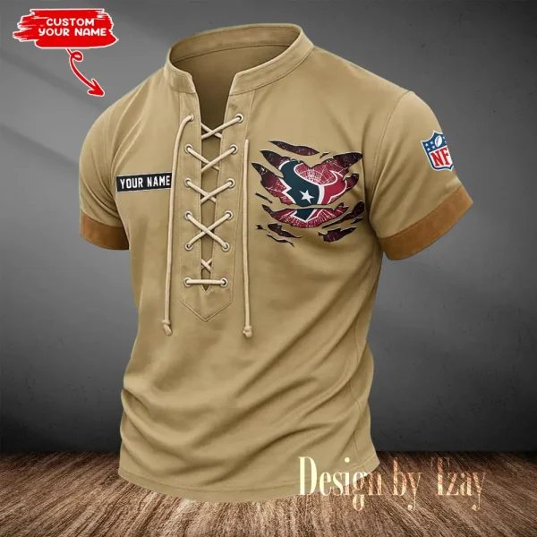 Houston Texans Men Casual Lace-up Short Sleeve T-shirt New Design 2025 SPTMLUSTS109