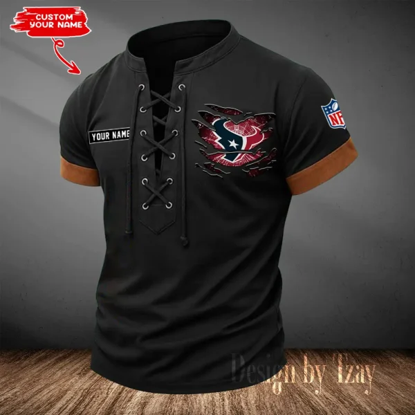 Houston Texans Men Casual Lace-up Short Sleeve T-shirt New Design 2025 SPTMLUSTS109 - Image 3