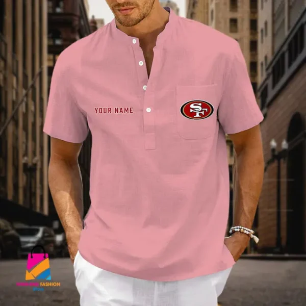 San Francisco 49ers Men Cotton Linen Short Sleeves Shirt SPTSSBBCCL002