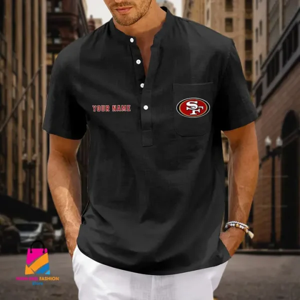 San Francisco 49ers Men Cotton Linen Short Sleeves Shirt SPTSSBBCCL002 - Image 2