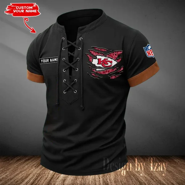 Kansas City Chiefs Men Casual Lace-up Short Sleeve T-shirt New Design 2025 SPTMLUSTS112