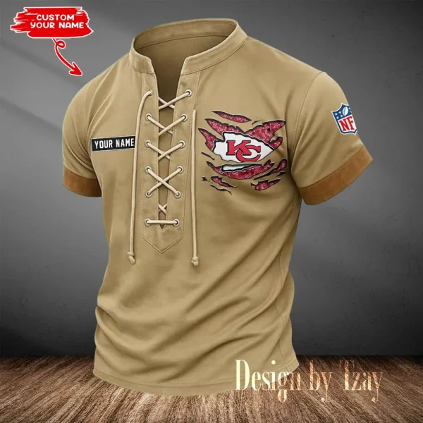 Kansas City Chiefs Men Casual Lace-up Short Sleeve T-shirt New Design 2025 SPTMLUSTS112 - Image 2