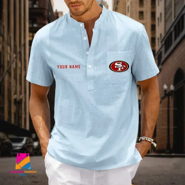 San Francisco 49ers Men Cotton Linen Short Sleeves Shirt SPTSSBBCCL002 - Image 6