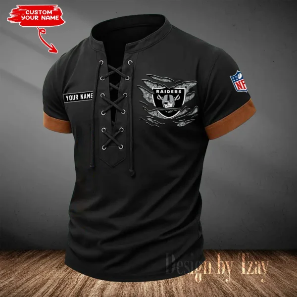 Las Vegas Raiders Men Casual Lace-up Short Sleeve T-shirt New Design 2025 SPTMLUSTS113