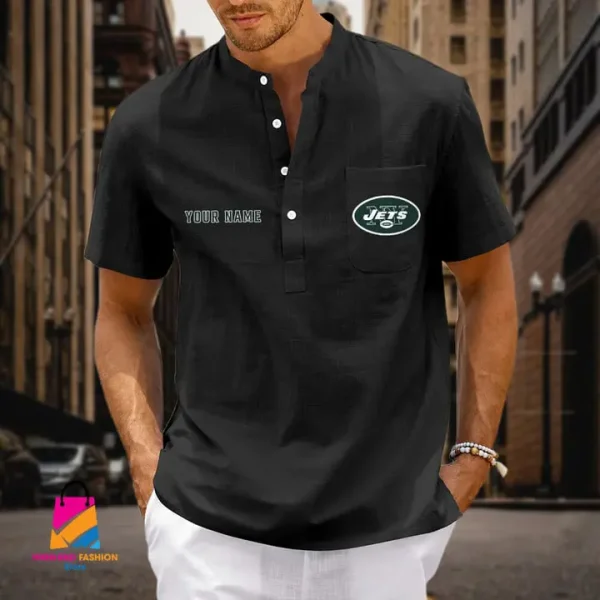 New York Jets Men Cotton Linen Short Sleeves Shirt SPTSSBBCCL003 - Image 2