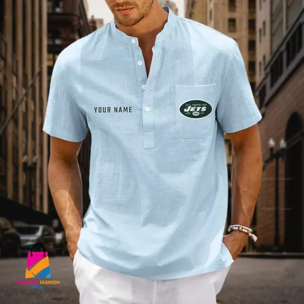 New York Jets Men Cotton Linen Short Sleeves Shirt SPTSSBBCCL003 - Image 5