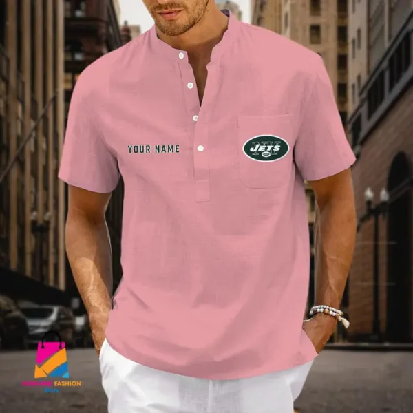New York Jets Men Cotton Linen Short Sleeves Shirt SPTSSBBCCL003 - Image 7
