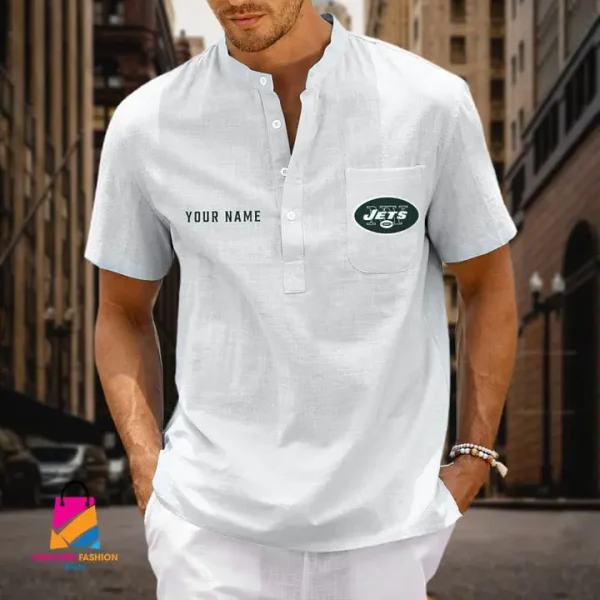 New York Jets Men Cotton Linen Short Sleeves Shirt SPTSSBBCCL003 - Image 8