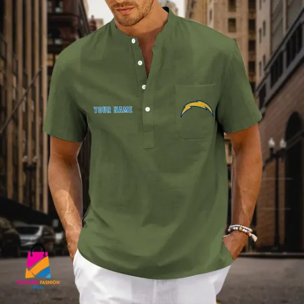 Los Angeles Chargers Men Cotton Linen Short Sleeves Shirt SPTSSBBCCL004 - Image 4