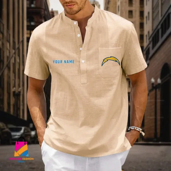 Los Angeles Chargers Men Cotton Linen Short Sleeves Shirt SPTSSBBCCL004 - Image 5