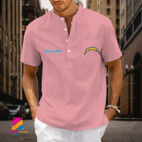 Los Angeles Chargers Men Cotton Linen Short Sleeves Shirt SPTSSBBCCL004 - Image 6