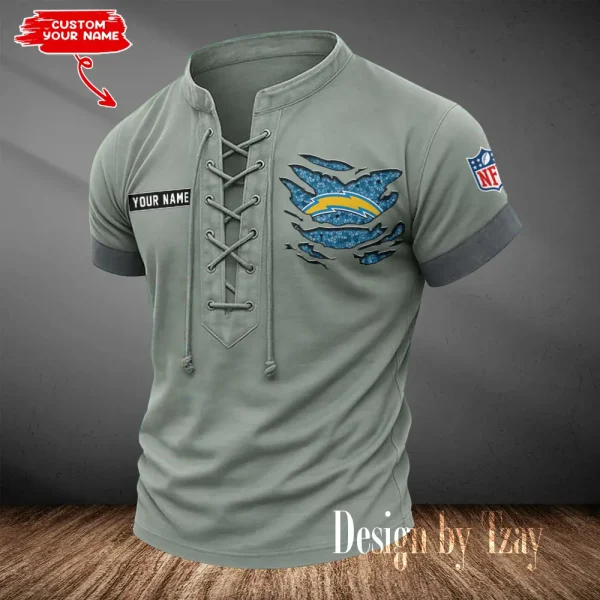 Los Angeles Chargers Men Casual Lace-up Short Sleeve T-shirt New Design 2025 SPTMLUSTS114 - Image 2