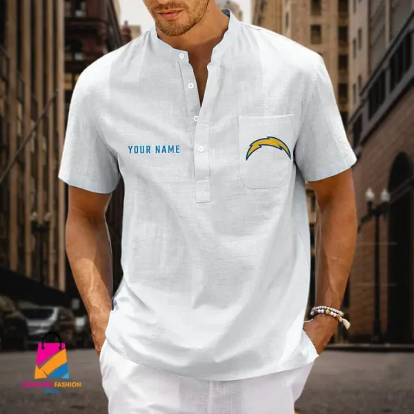 Los Angeles Chargers Men Cotton Linen Short Sleeves Shirt SPTSSBBCCL004 - Image 8