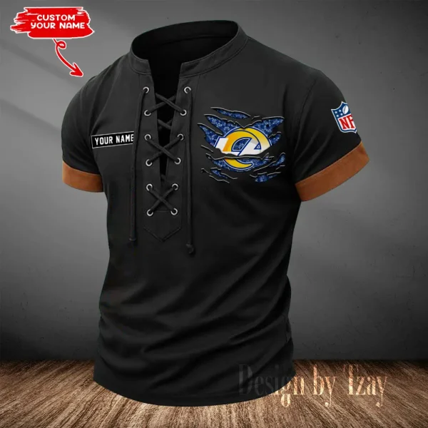 Los Angeles Rams Men Casual Lace-up Short Sleeve T-shirt New Design 2025 SPTMLUSTS115