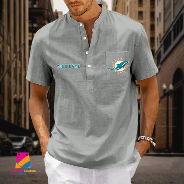 Miami Dolphins Men Cotton Linen Short Sleeves Shirt SPTSSBBCCL005 - Image 4