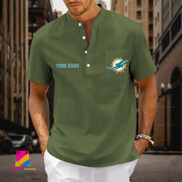 Miami Dolphins Men Cotton Linen Short Sleeves Shirt SPTSSBBCCL005 - Image 5