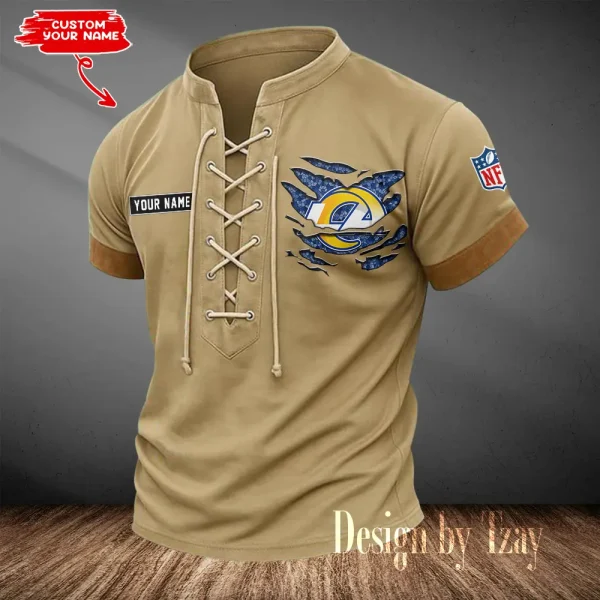 Los Angeles Rams Men Casual Lace-up Short Sleeve T-shirt New Design 2025 SPTMLUSTS115 - Image 3