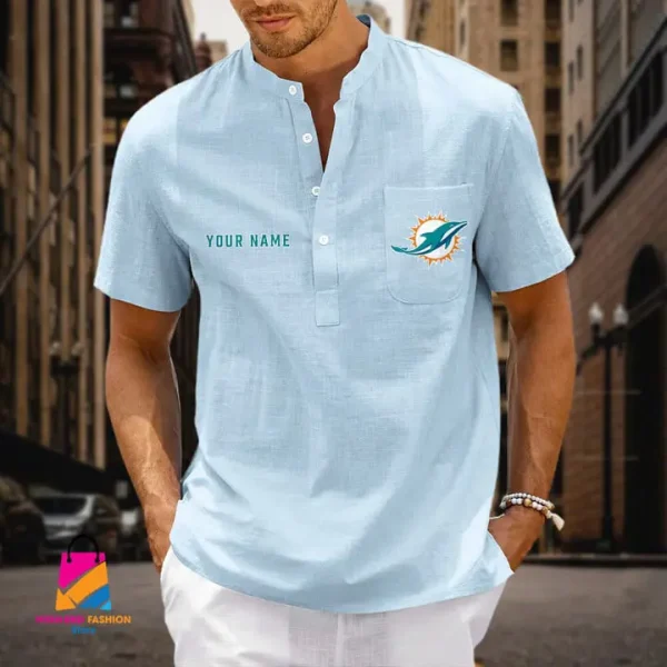 Miami Dolphins Men Cotton Linen Short Sleeves Shirt SPTSSBBCCL005