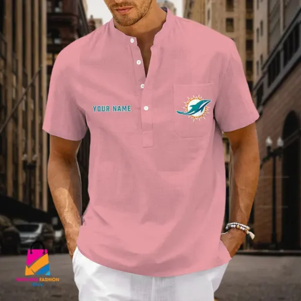 Miami Dolphins Men Cotton Linen Short Sleeves Shirt SPTSSBBCCL005 - Image 7