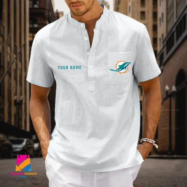 Miami Dolphins Men Cotton Linen Short Sleeves Shirt SPTSSBBCCL005 - Image 8