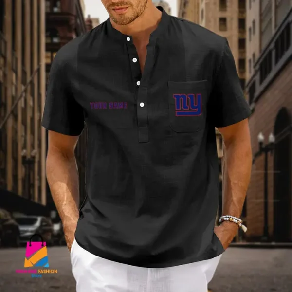 New York Giants Men Cotton Linen Short Sleeves Shirt SPTSSBBCCL006 - Image 2