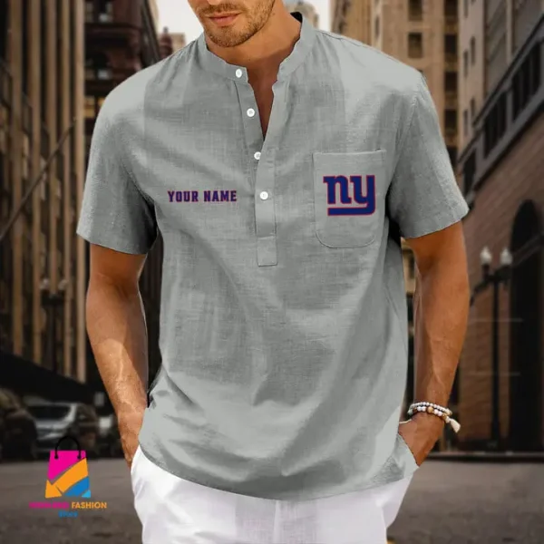 New York Giants Men Cotton Linen Short Sleeves Shirt SPTSSBBCCL006 - Image 3