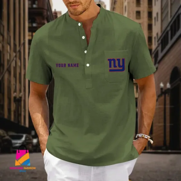 New York Giants Men Cotton Linen Short Sleeves Shirt SPTSSBBCCL006 - Image 4