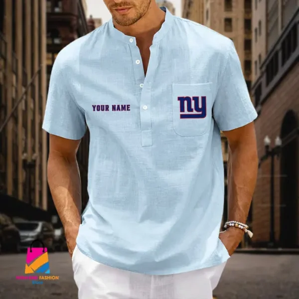 New York Giants Men Cotton Linen Short Sleeves Shirt SPTSSBBCCL006 - Image 5