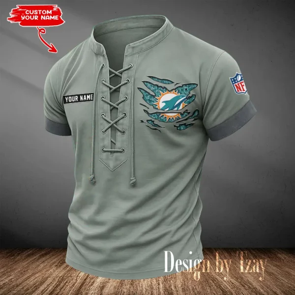 Miami Dolphins Men Casual Lace-up Short Sleeve T-shirt New Design 2025 SPTMLUSTS116 - Image 2