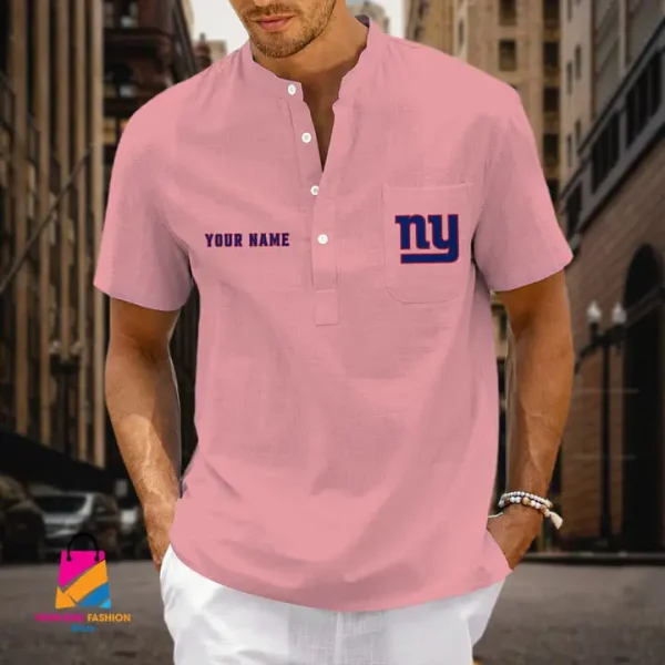 New York Giants Men Cotton Linen Short Sleeves Shirt SPTSSBBCCL006 - Image 7