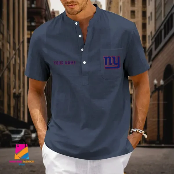 New York Giants Men Cotton Linen Short Sleeves Shirt SPTSSBBCCL006