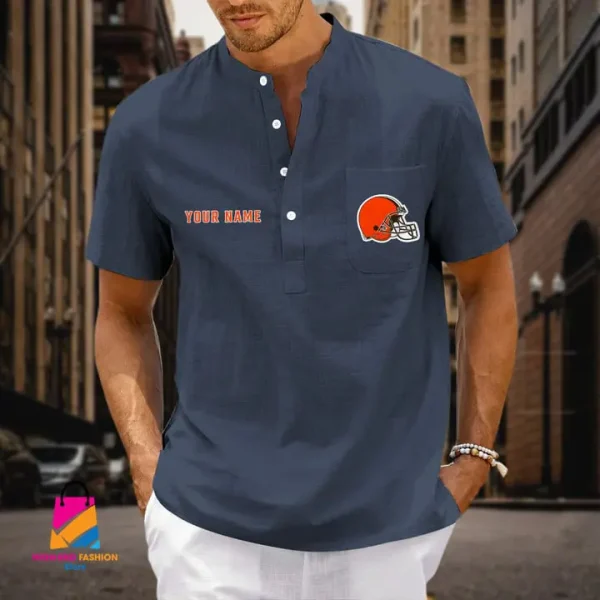 Cleveland Browns Men Cotton Linen Short Sleeves Shirt SPTSSBBCCL007 - Image 3