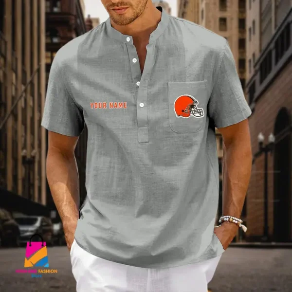 Cleveland Browns Men Cotton Linen Short Sleeves Shirt SPTSSBBCCL007 - Image 4