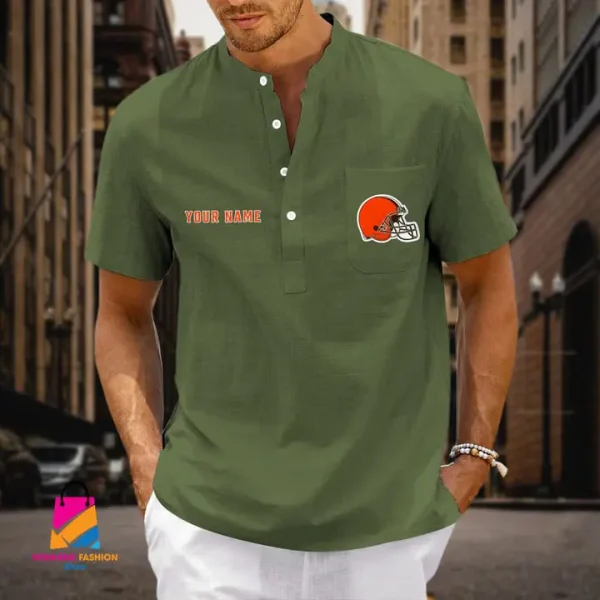 Cleveland Browns Men Cotton Linen Short Sleeves Shirt SPTSSBBCCL007 - Image 5