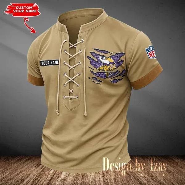 Minnesota Vikings Men Casual Lace-up Short Sleeve T-shirt New Design 2025 SPTMLUSTS117